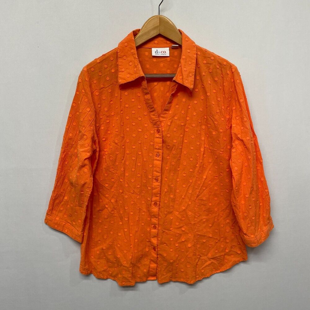 D & Co Denim & Co Women Blouse Top Button Shirt Size XL X-Large Orange M227 -18